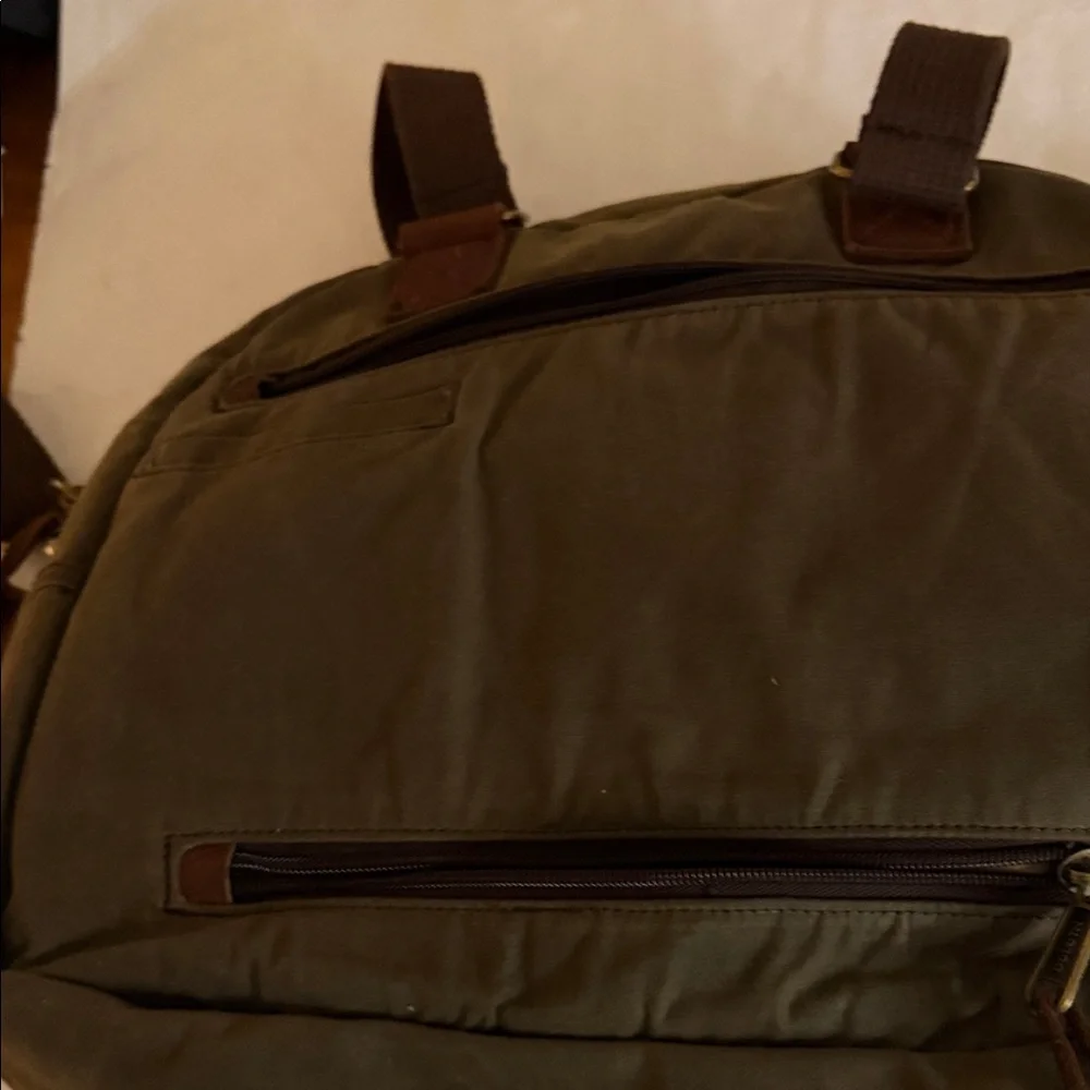 Duluth Trading Co Olive Canvas Laptop Bag with Brown Leather Trim